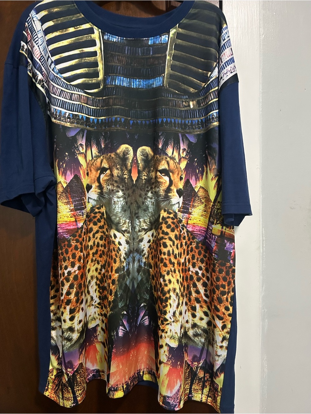 Navy Graphic Tee with Sunset Cheetah Print